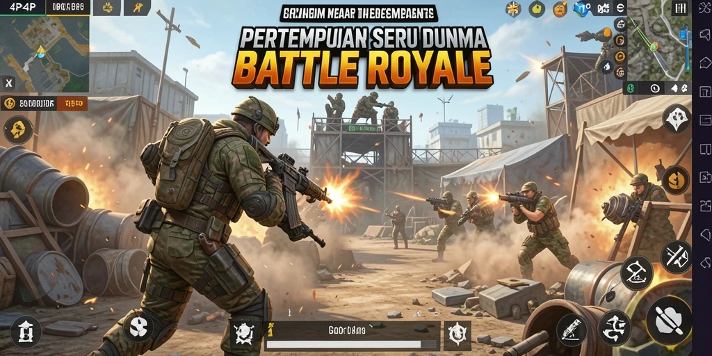 Tangkapan layar utama menunjukkan aksi seru dalam pertempuran Battle Royale.