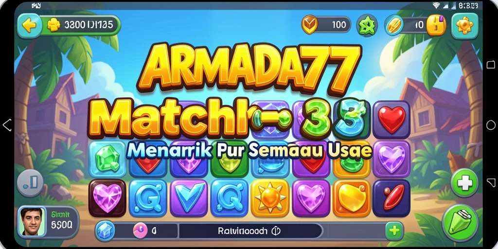 Screenshot game ARMADA777 menampilkan serunya gameplay Match-3 yang penuh warna.