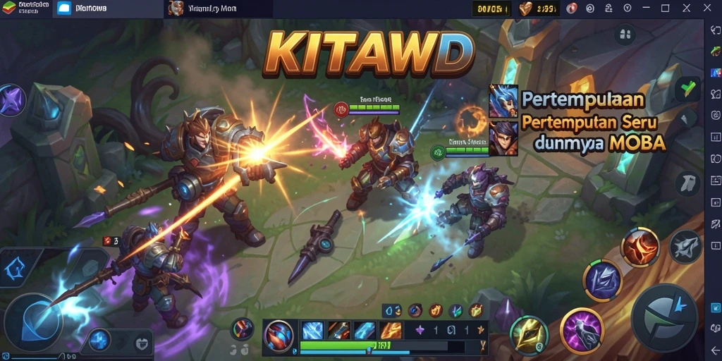 Screenshot utama <strong>KITAWD</strong> menampilkan aksi luar biasa dalam pertempuran MOBA.