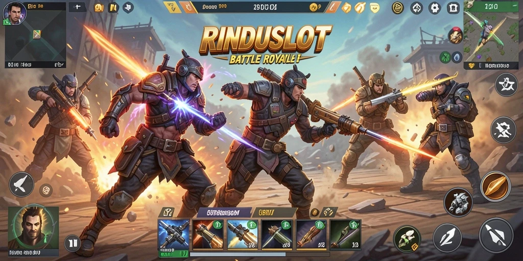 Tangkapan layar menunjukkan aksi mendebarkan dalam RINDUSLOT Battle Royale.