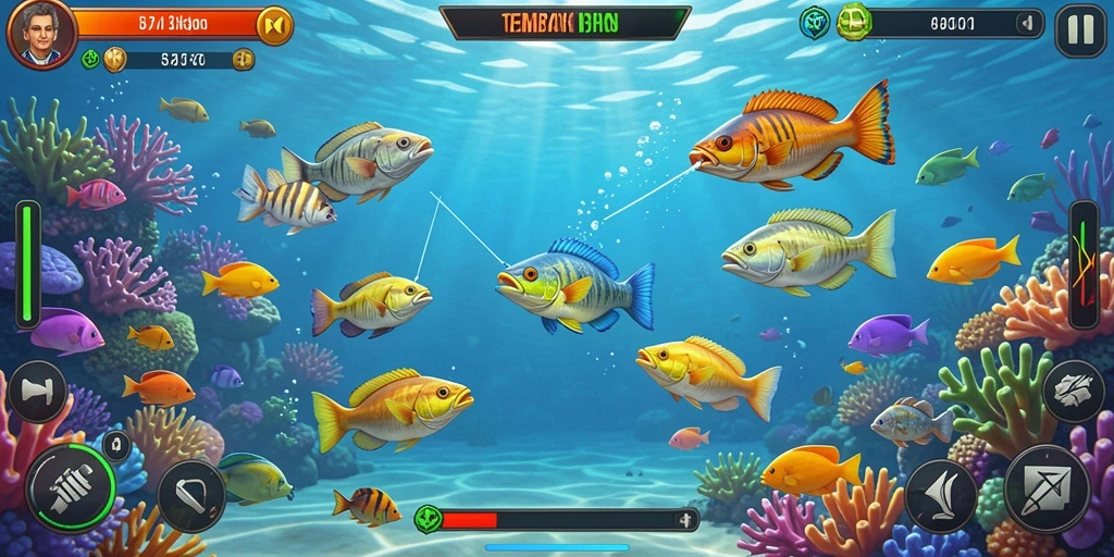 Screenshot utama RK77 menampilkan gameplay seru menembak ikan.