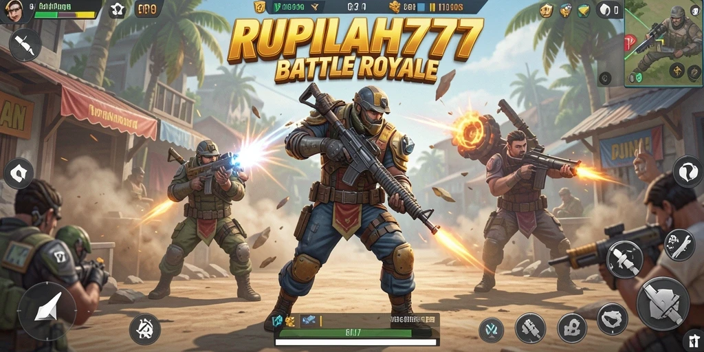 Gameplay intens dan seru di RUPIAH777 Battle Royale.